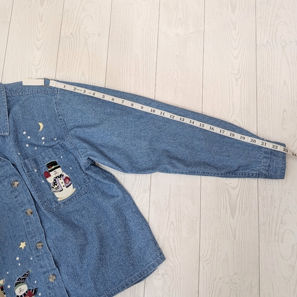 Christopher and Banks Snowman Shirt Women's Size Medium Embroidered Button Up - Picture 14 of 14